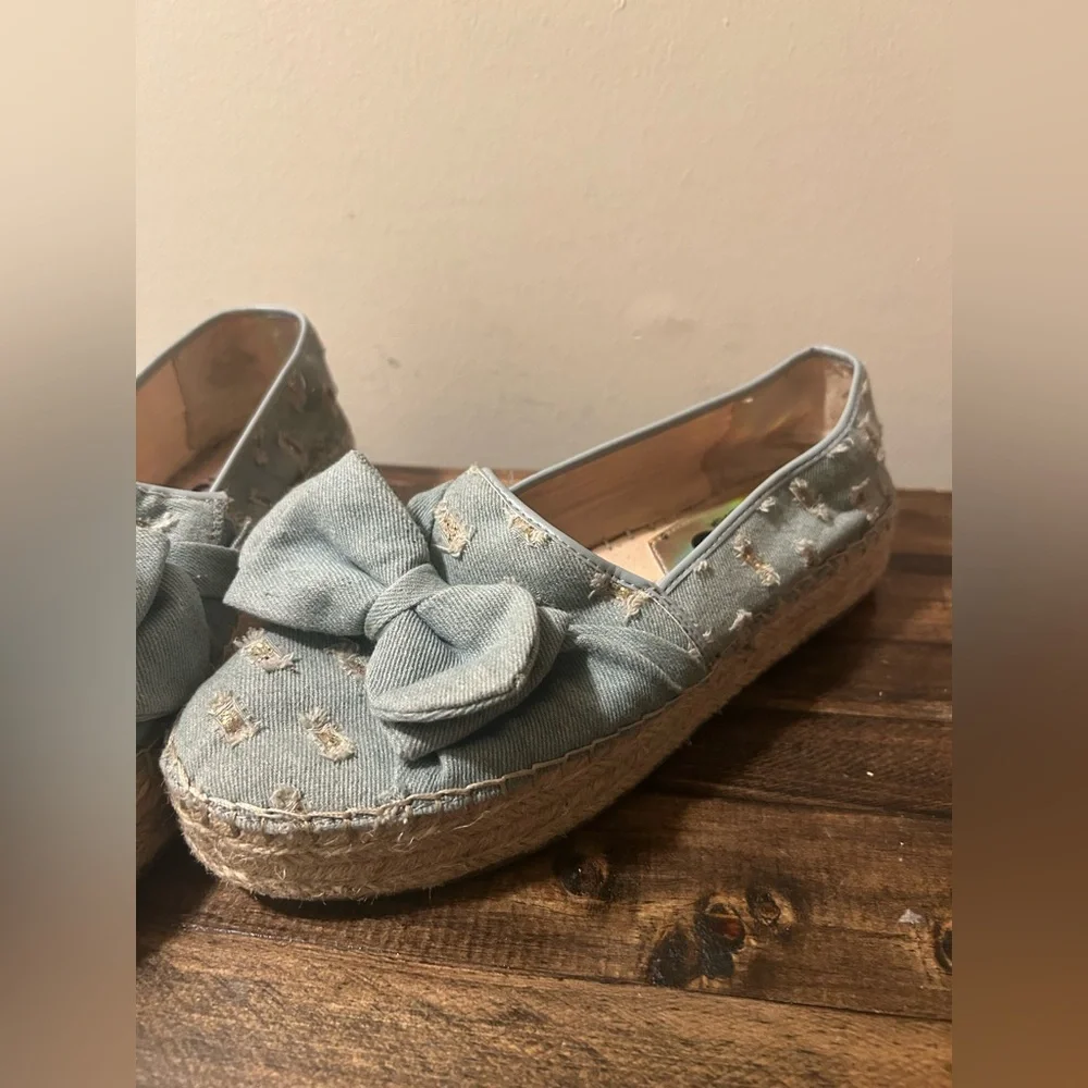 Circus Sam Edelman Women's 10 Cali Espadrille Platform Flats Blue Distressed